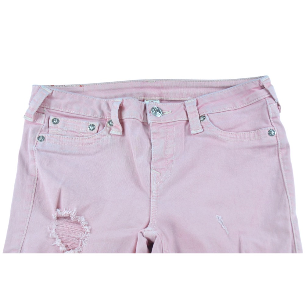 True Religion Jeans Women's 30x30 Super Skinny Pink Stretch Distressed Denim - Picture 2 of 9